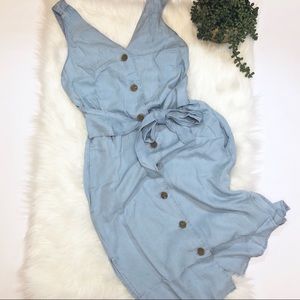 🦋 Button Down Belted Denim Midi Dress